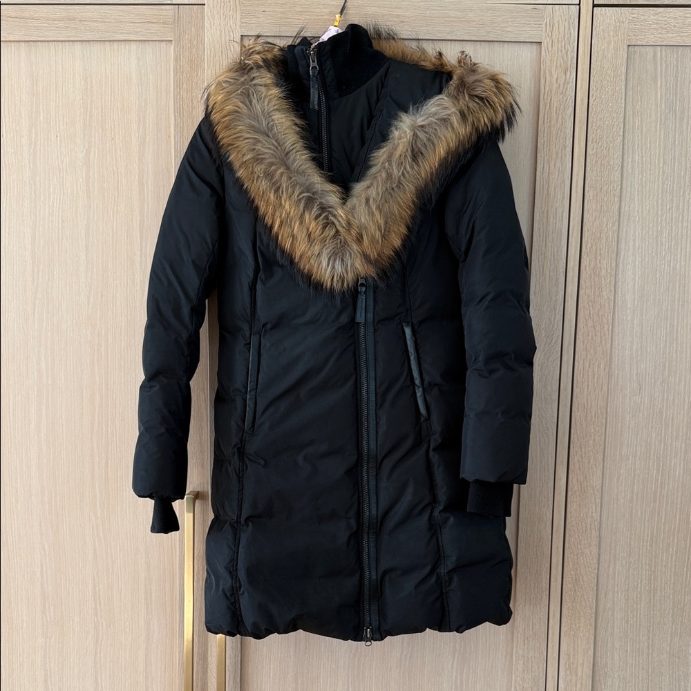 Mackage Black Puffer Coat with Fur Trim